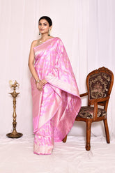 Lilac Pink Pure Katan Silk Banarasi Handloom Silk Saree